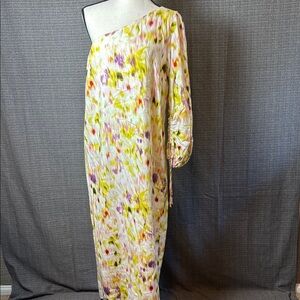 Yellow One-Shoulder Gown with Dolman Sleeves